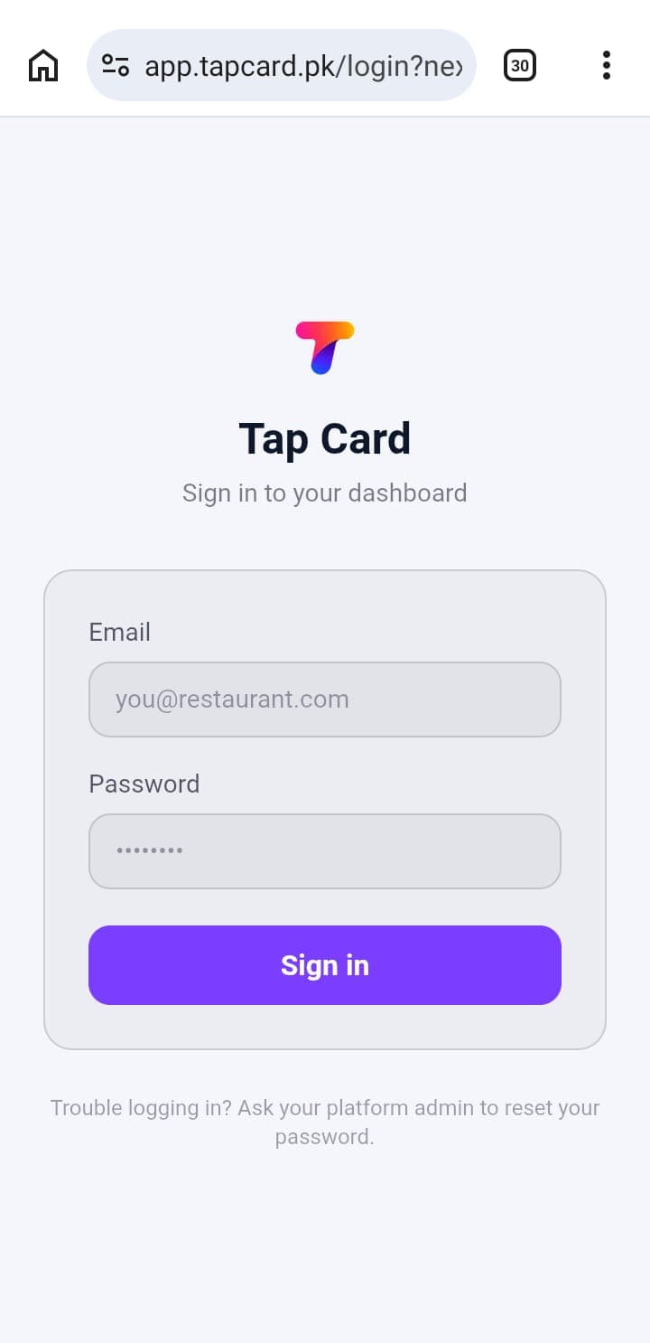 Merchant Dashboard sign-in screen