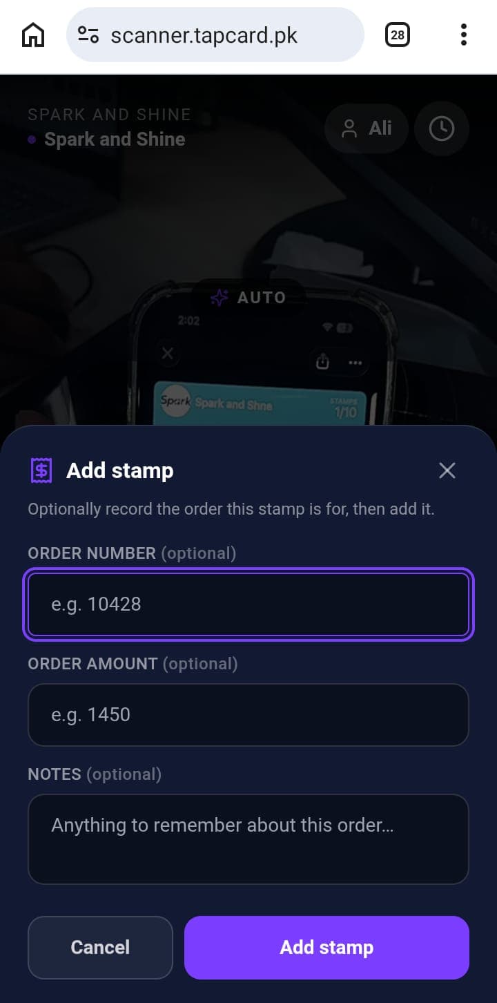 Scanning a customer's card