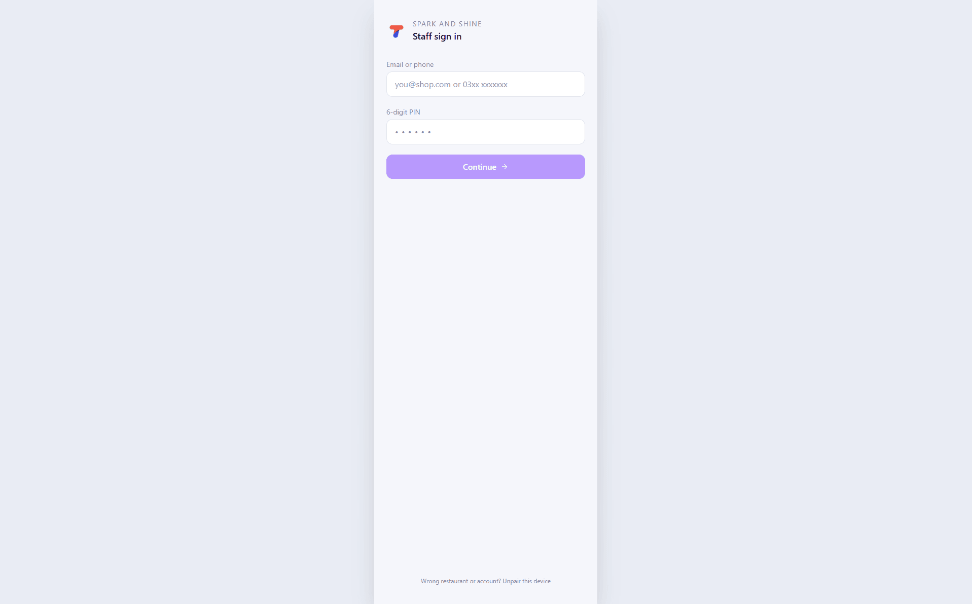 Staff sign in on the Scanner App