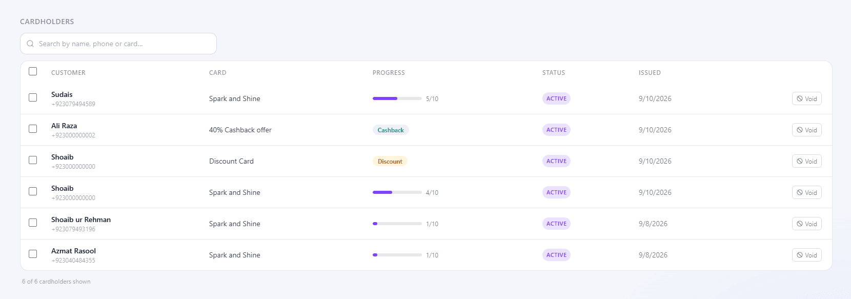 The Customers page