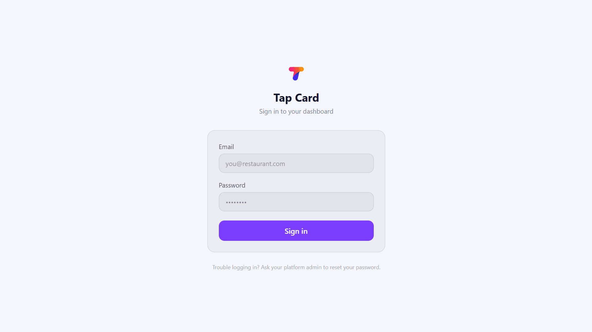 Merchant Dashboard sign-in screen
