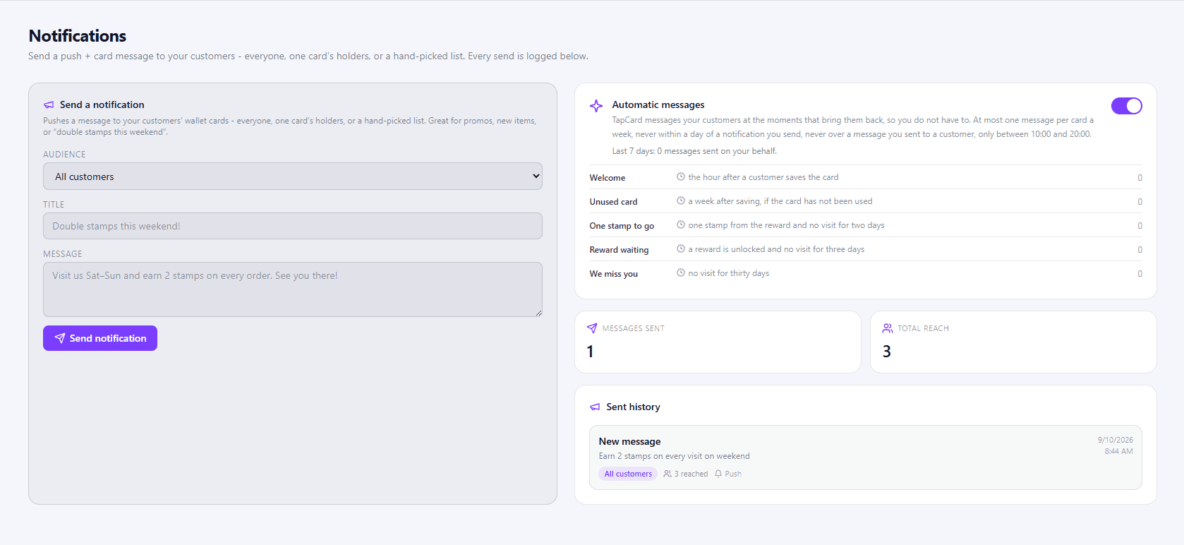The Notifications page